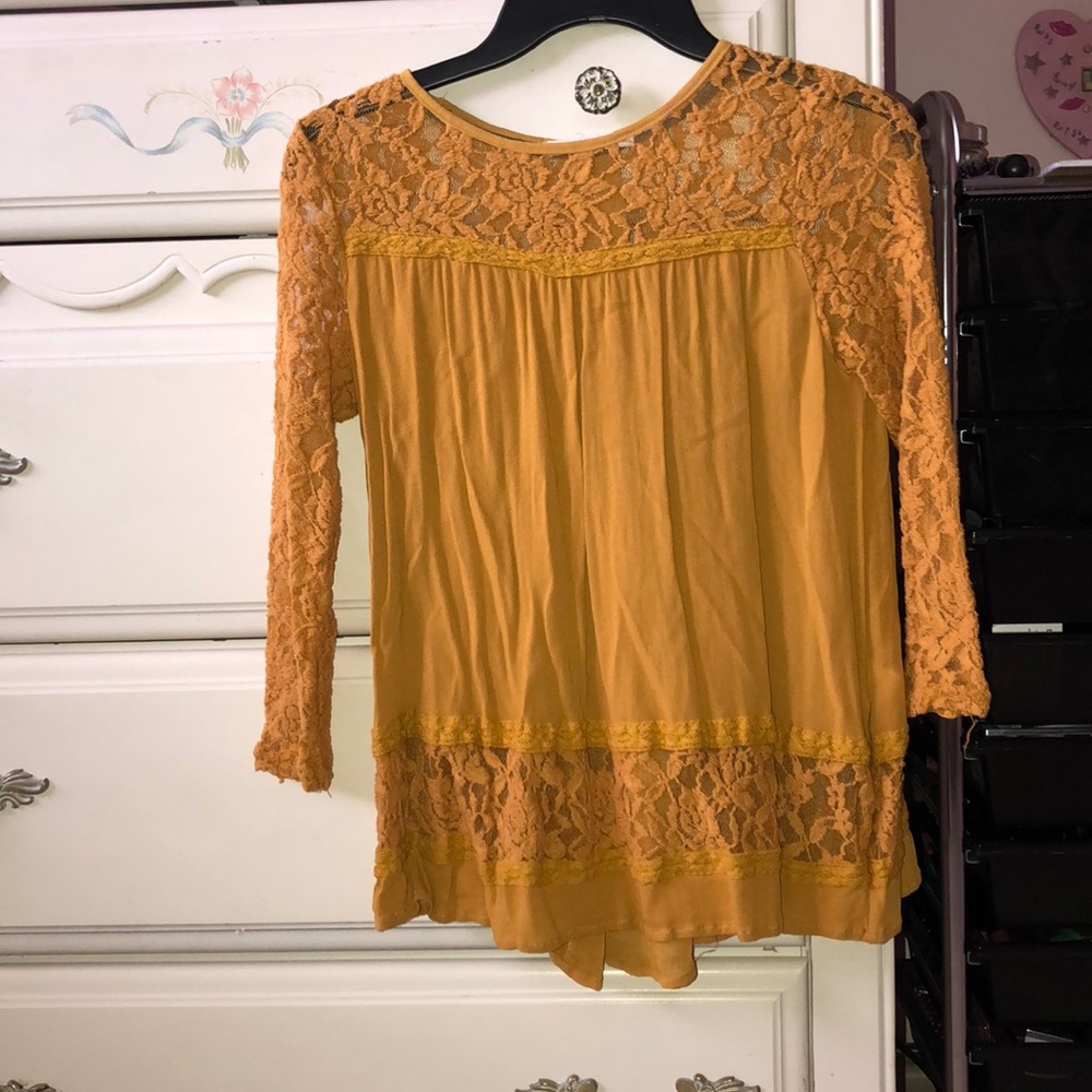 Boho mustard lace top